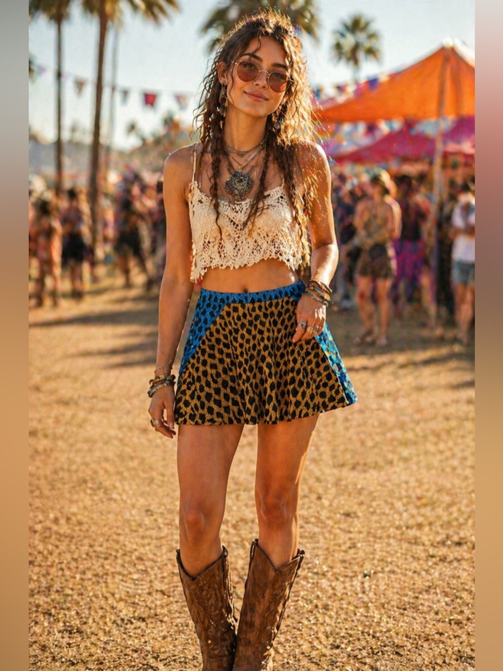 English Rose festival Boho Leopard Print Mini Skirt  with pockets size large